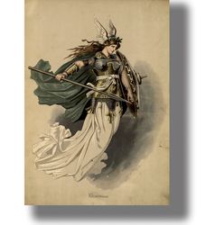 war maiden valkyrie. scandinavian aesthetic decor. vintage style print. painting by emil doepler. modern viking gift 892