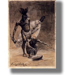 the prophecy of masuka. african medicine man illustration. ethnic art print. shamanic gift. african style artwork. 665.