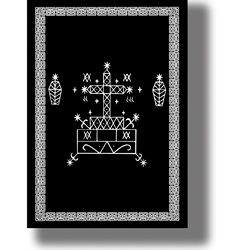 symbol of the master of the cemetery of baron samedi. magic veve poster. voodoo art print. african loa reproduction.183.