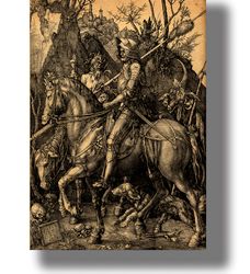albrecht durer. knight, death, devil. poster of famous art. an idea for a gift. medieval art print. 155.