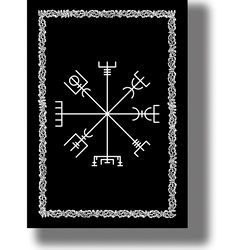runic compass vegvisir. scandinavian esoteric symbol. galdrastafir runes artwork. northern magic poster. 185.