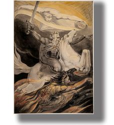 death on a pale horse by william blake. dark home and wall interior. a poster with a religious painting. 167.
