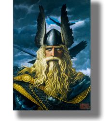 chief ace of scandinavian mythology wotan. the lord of asgard and valhalla. pagan art print. viking style gift. 390.