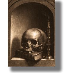 Vanitas. Still life with a skull. Reproduction in the Baroque style. Occult decor for a philosopher. 469