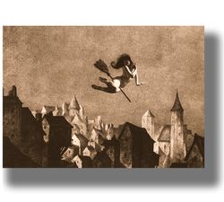 ho ho off to the sabboth. dark art print. vintage photograph by william mortensen. a great gift for goth. 313.