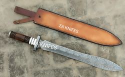 Beautiful Handmad Damascus Steel Double Edge Sword, Battle Ready With Sheath, Best Gift