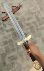 Beautiful Handmad Damascus Steel Double Edge Sword With Sheath, Best Gift