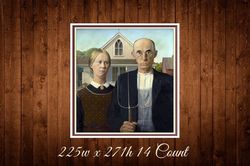 American Gothic Cross Stitch Pattern Grant Wood 1931 225w x 271h 14 Count PDF Vintage Counted