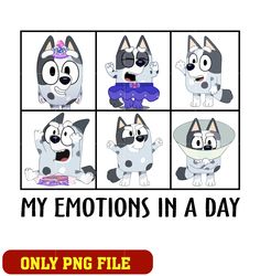 Bluey my emotions in a day png, cartoon png
