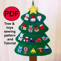 Felt Christmas tree with toys PDF PATTERN & Tutorial - Felt Christmas toys pattern