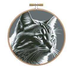Monochrome cat cross stitch pattern Animal design Cat in hoop cross stitch Gray cat pdf pattern Monochrome cross stitch