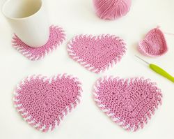 Crochet coasters heart pattern Crochet Valentine coaster Easy coaster crochet pattern for beginners Crochet cup coaster
