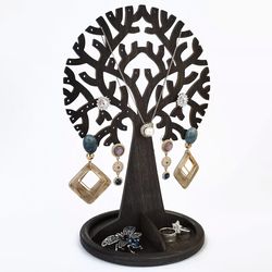 Wooden Tree-Shaped Jewelry Display Stand Holder Organizer for Earrings, Rings, Watches, Necklaces