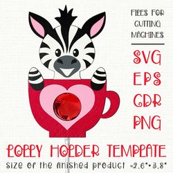 Zebra in a Cup | Lollipop Holder | Valentine Paper Craft Template