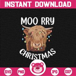 Funny Cow Moo-rry Christmas Png,  Merry Christmas Cow Lights Png, Christmas Png, Digital Download