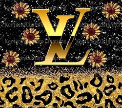 Louis Vuitton Gold Glitter Sunflowers Tumbler Wrap PNG Digital Download Sublimation