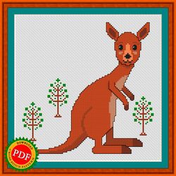 Kangaroo Cross Stitch Pattern | Cute Kangaroo Cub Chart