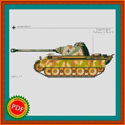 Panther Tank Cross Stitch Pattern | PzKpfw Panther Embroidery Chart | WWII German Medium Tank