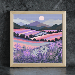 Cross stitch pattern /200x200st/ Flower Fields, Cross stitch pattern Landscape / Cross stitch chart Flowers / Scenery