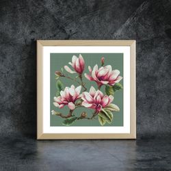 Cross stitch pattern Magnolia Flowers, cross stitch chart PDF, cross stitch pattern Flowers