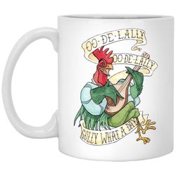 alan-a-dale rooster oo-de-lally golly what a day tattoo watercolor painting robin hood classic white mug