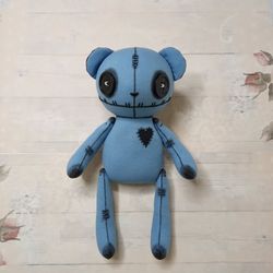 Bear Scary Soft Toy Handmade - Blue