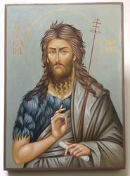 Handpainted icon of Saint John the Forerunner and Baptist. Orthodox icon egg tempera on wood panel