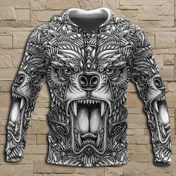 Hunting Bear Tatto 3D Over Printed Hoodie