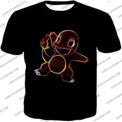Pokemon Flame Type Charmander Cool Artwork Black T-Shirt PKM173
