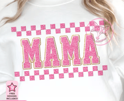 Mama Chenille Checkered PNG, Mama Sublimation Design Patch Digital Downloads, Faux Varsity Embroidery Font Png, Trending