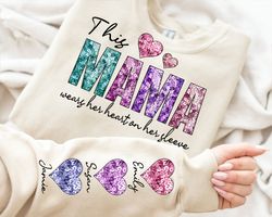 This MAMA Wear her Heart PNG, Faux Sequin Glitter Design, Valentine PNG File, Mama's Valentine Digital Download, Sequin