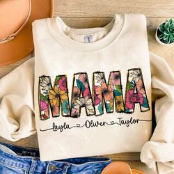 Floral Mama png, Mama Flower Glitter png, Mama Flower with Kids Names, Mama floral, Custom Mama groovy png, Mother's Day