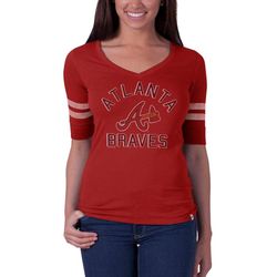 Atlanta Braves &8211 Flanker Logo Half Sleeve Juniors V-Neck T-Shirt