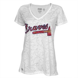 Atlanta Braves &8211 Large Logo Juniors Burnout V-Neck T-Shirt