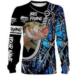 bass blue muddy camo fish hook customize name all over print shirts &8211 fishing gift for men and women &8211 iph1115
