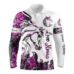 Beautiful horse tattoo pink muddy camo Custom name Equestrian Horse Riding Casual Polo Shirt, gifts for horse lovers Chi