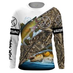 Best Walleye Fishing Muddy Water Camo Custom Name Full Printed UV Protection Quick Dry Shirts Personalized Fishing Gifts