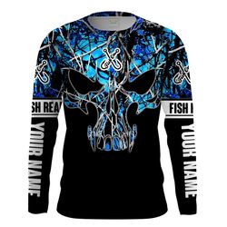 Black Fish on Fish reaper skull blue muddy camo custom Long sleeve Fishing Shirts UV Protection UPF 30 &8211 Chipteeamz
