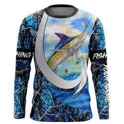 Blue Marlin Fishing Blue Muddy Camo Personalized Long Sleeve Performance Fishing Shirts UV Protection Upf 30 Chipteeamz