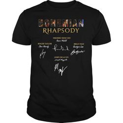 Bohemian Rhapsody Freddie Mercury Brian May Roger Taylor John Deacon sign T-Shirt