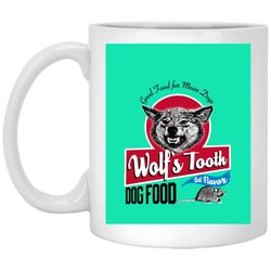 wolf&ampx27s tooth dog food graphic white mug