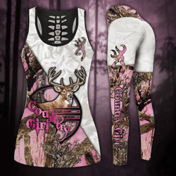 Pinky Country Girl Deer Hunting Hollow Tank Top And Legging 3D Print DH