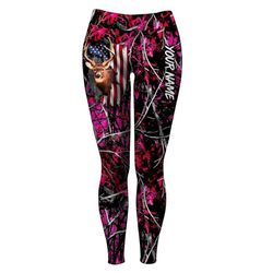 Pink camo Pants, Leggings for Women Deer Hunting American flag &8211 Custom birthday, Christmas gift ideas for girl, wom