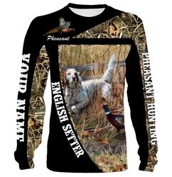 Pheasant Hunting With English Setters Custom Name 3D All Over Print Shirts, Face Shield &8211 Personalized Hunting Gifts
