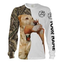 Pheasant Hunting With Dog Yellow Labrador Retriever Custom Name All Over Printed Shirts &8211 Personalized Hunting Gifts