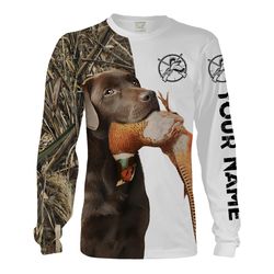 Pheasant Hunting With Dog Chocolate Labrador Retriever Custom Name All Over Printed Shirts &8211 Personalized Hunting Gi