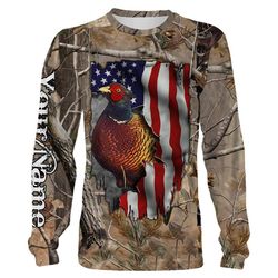 Pheasant hunting American Flag camo Custom Name 3D All over print Shirts, Face shield &8211 personalized hunting gifts &
