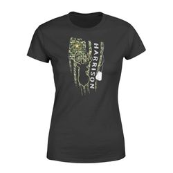 Personalized Shirt &8211 Hunting &8211 Camouflage Distressed Flag &8211 Standard Womens T-shirt &8211 DSAPP