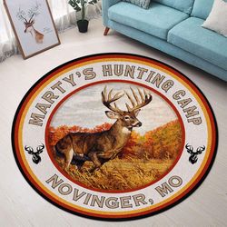 Personalized Deer Hunting Camp Round Rug With Name and City 170521L