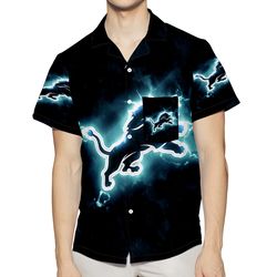 Detroit Lions Emblem Thunder 3D All Over Print Summer Beach Hawaiian Shirt With Pocket